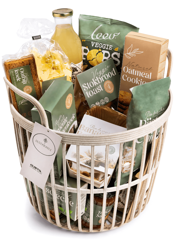 Geschenkmand met duurzame cadeaus voor personeel, zakenrelaties en klanten